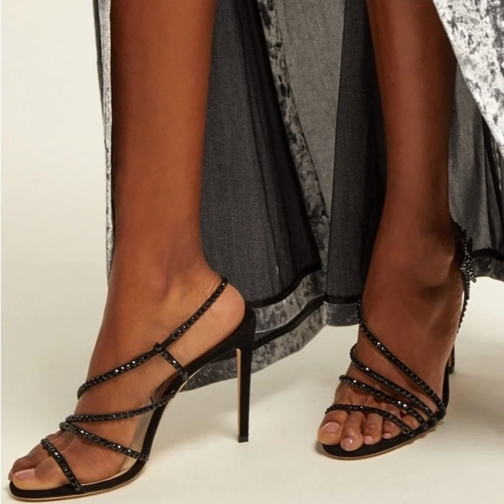 [Jimmy Choo] Black Crystal-Embellished Star Lynn Sandals 8.5 - Picture 2 of 10